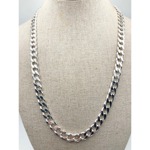 7.5mm super heavy 925 Italy sterling silver Cuban link chain reversible necklace - Picture 2 of 12